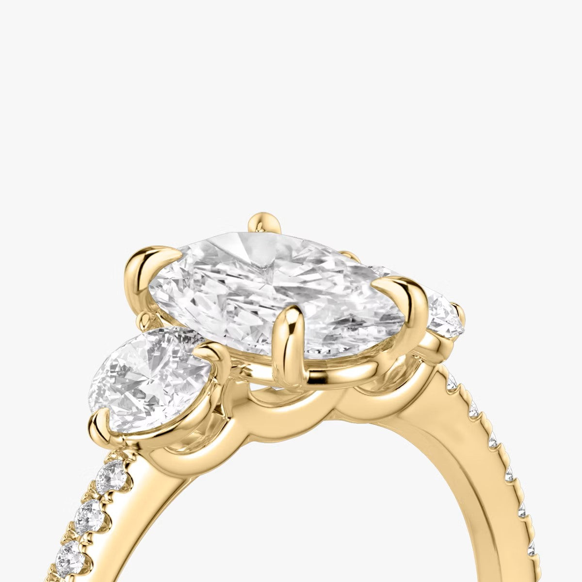 The Luxe Three – Oval & Round Diamond Ring in 14K Yellow Gold
