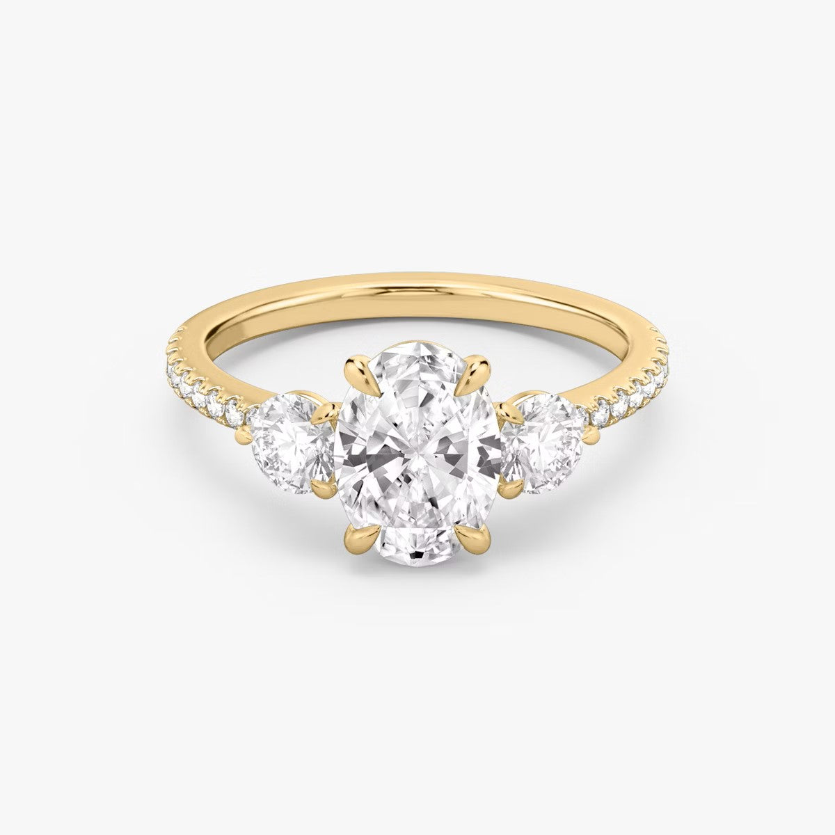 The Luxe Three – Oval & Round Diamond Ring in 14K Yellow Gold