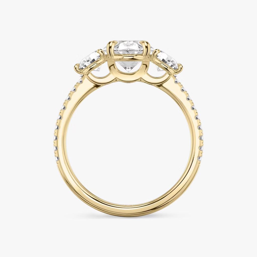 The Luxe Three – Oval & Round Diamond Ring in 14K Yellow Gold