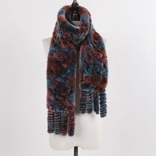 Real Rex Rabbit Fur Scarf – Knit Tassel Winter Shawl