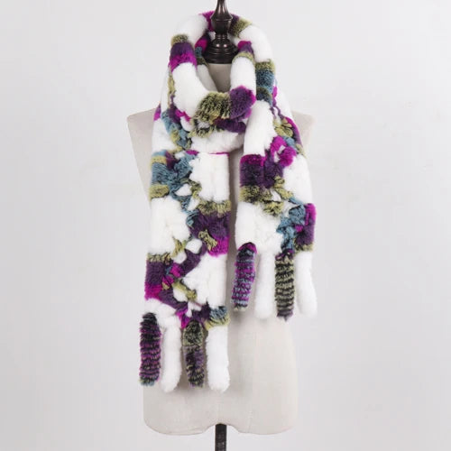 Real Rex Rabbit Fur Scarf – Knit Tassel Winter Shawl