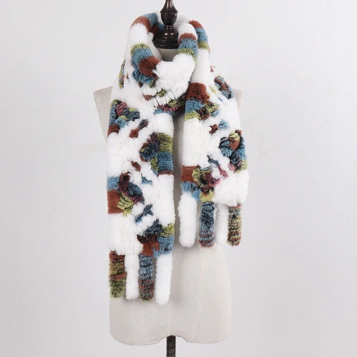 Real Rex Rabbit Fur Scarf – Knit Tassel Winter Shawl