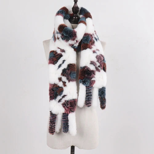 Real Rex Rabbit Fur Scarf – Knit Tassel Winter Shawl