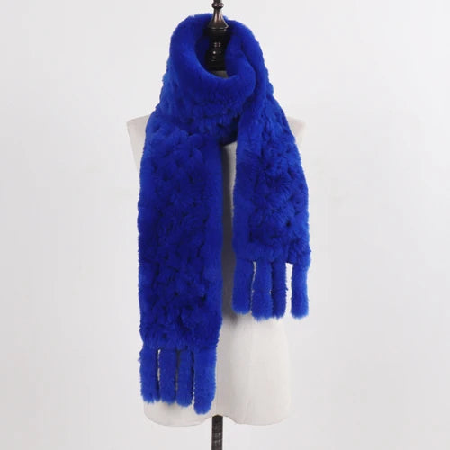 Real Rex Rabbit Fur Scarf – Knit Tassel Winter Shawl