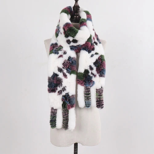 Real Rex Rabbit Fur Scarf – Knit Tassel Winter Shawl