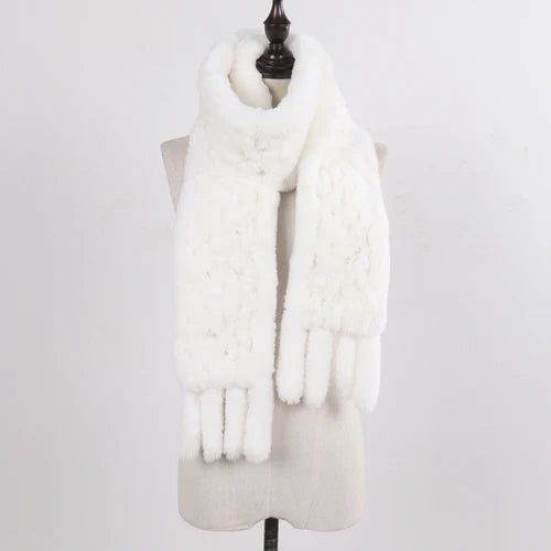 Real Rex Rabbit Fur Scarf – Knit Tassel Winter Shawl