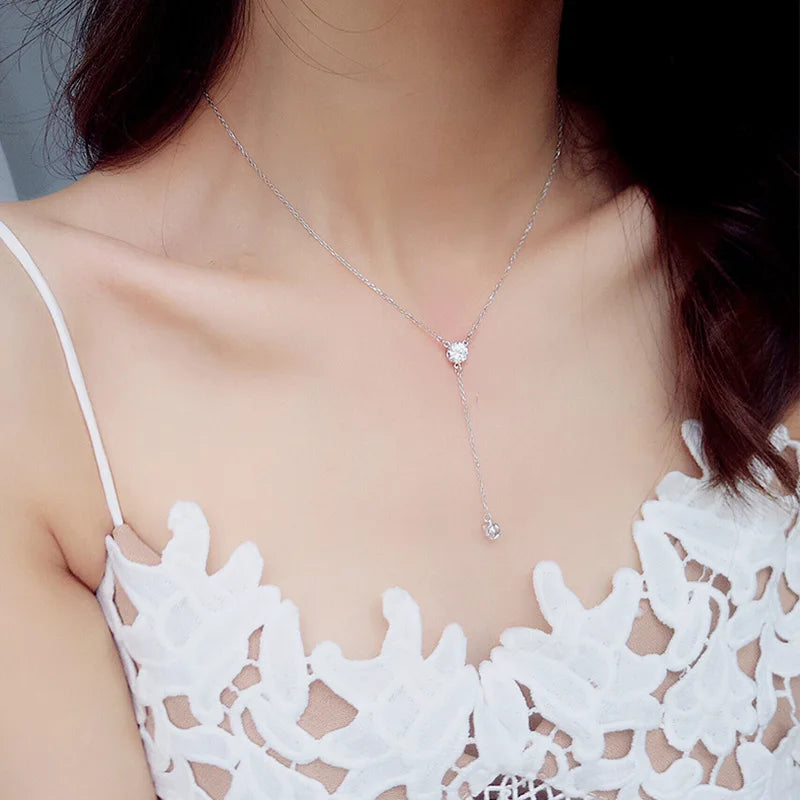 Aurelia Geometric Zircon Pendant | 925 Sterling Silver | Classic Crystal Slide Necklace