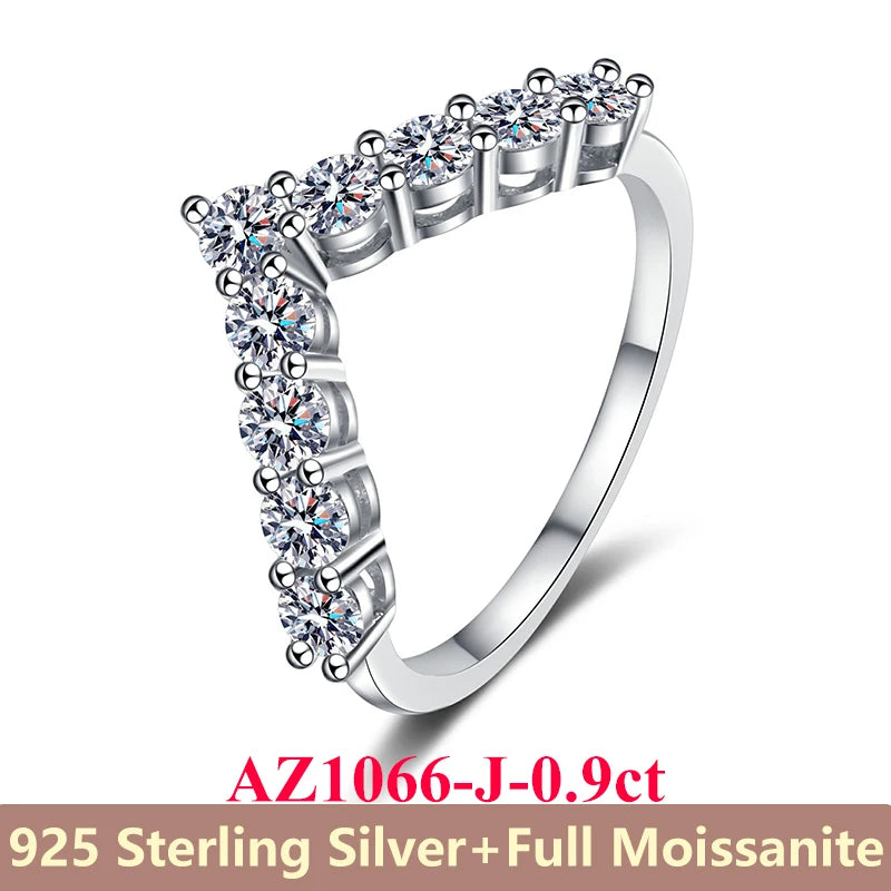 LunaVé V-Shaped Moissanite Ring | 0.9ct D-Color Sparkle | 925 Sterling Silver Elegance