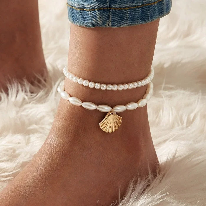 ✨ 3-Piece Beach Anklet Set – Vintage Gold Starfish & Shell Charms